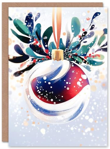 Wee Blue Coo Greeting Card Shiny Bauble Ornament Red Mistletoe Modern Blank For Him Or Her Art Xmas Christmas Card