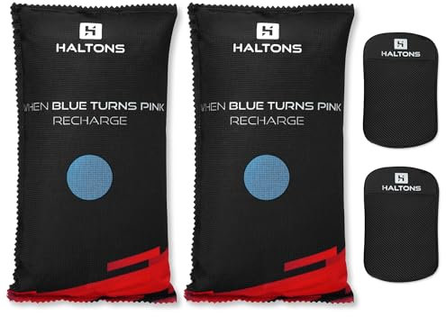 Haltons Silica Gel Dehumidifier 1kg - Reusable Moisture Absorber with Built-in Indicator & Anti-Slip Pad - Prevents Dampness & Condensation - Ideal for Cars, Closets, Storage - 28x16x4cm (2 Pack)