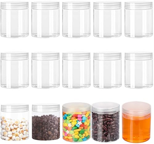 15 Piezas 240ml Transparente Botes Cocina, Bote De Plástico Transparente, Botes Plastico con Tapa, Tarros Redondos Vacíos Libres de BPA, Botes Cocina para Viajes, Cosméticos, Cuidado, Especias Secas