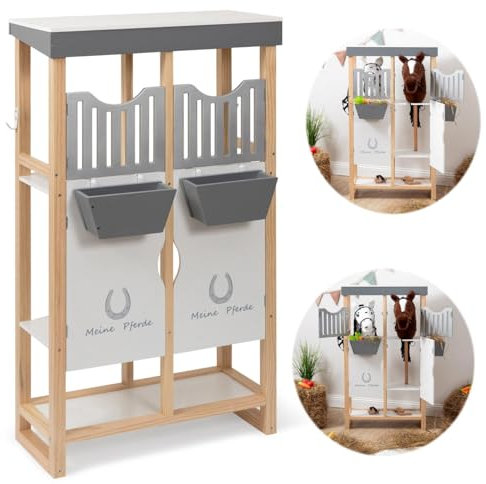 ELLA & PIET® Hobby Horse Stall Shelty aus Holz mit 2-teiliger Stalltür (Holz-Weiß) Pferdestall Holzstall für Pferde