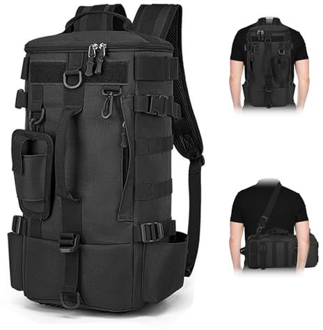 MeYuxg Angelrucksack mit Rutenhalter,Angeltasche aus Oxford-Gewebe,Wasserdichter Angelgeräte Aufbewahrungstaschen,Umhängetasche für Angelausrüstung zum Campen,Wandern und Radfahren(Schwarz)