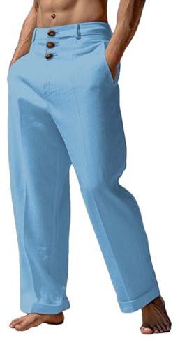 Herren Leinenhose Chino Hose Herren Loose Fit Anzughose Herren Weit Freizeithose, Chino Weites Bein Chino Hose Herren Elegant Anzughose, Casual Regular Fit Herren Business Jogger Hose
