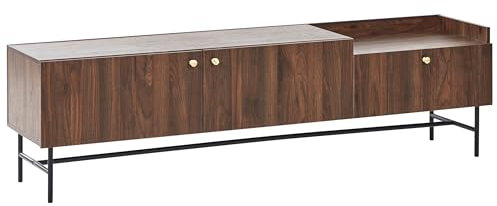 Meuble TV avec 2 Portes et Tiroir en Panneau de Particules Pieds en Métal Bois Foncé Lismore