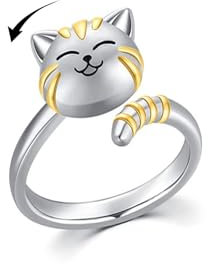VYYU Fidget Ring for Women Girls - Anxiety Relief Stress Ring with Cute Cat | Adjustable Open Rings, Reliever Spinner Anxiety Rings Stress Relief Gift for Daughter Granddaughter Niece Little Sister