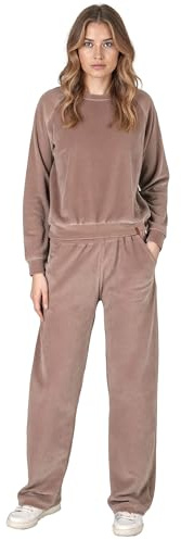 VIVISENCE Damen Trainingsanzug Set Zweiteiler Aus Velours Mit Sweatshirt Und Hose Lockerer Schnitt Rundhals Seitentaschen Elastischer Bund