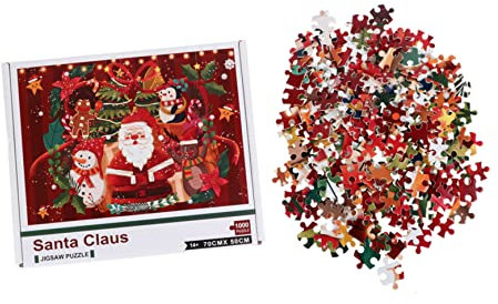 HEMOTON 1 Set 1000 Stück Weihnachtsmann-Puzzle Rätsel Für Puzzlespielzeug Weihnachtsdekorationen Rätsel Für Erwachsene Urlaubspuzzles Für Intelligenzspielzeug Papier Rot