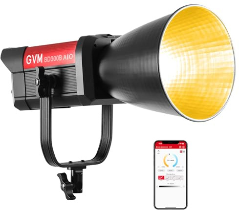 GVM - Luce video LED da 300 W, 221950lux/1 m, AIO SD300B, kit di illuminazione fotografica con controllo app, kit di illuminazione continua da studio 2700K-6800K per YouTube, film
