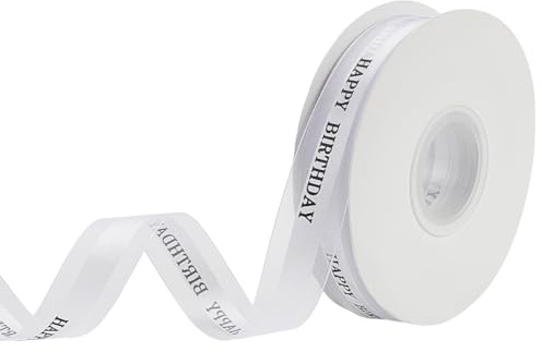 WADORN 41.15 m 23mm Chiffonband Happy Birthday, Chiffon Satinband Zum Verpacken von Geschenken Geburtstagsdekoration Band Für Blumensträuße Schleifen Tortenschachteln Geschenkverpackungen, Weiß