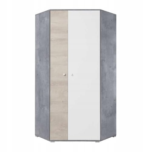 Generisch Eckkleiderschrank Schrank SISI SI02 Eckschrank Kleiderschrank Jugendzimmer (L/R) (Beton/Weiss LUX/Eiche)