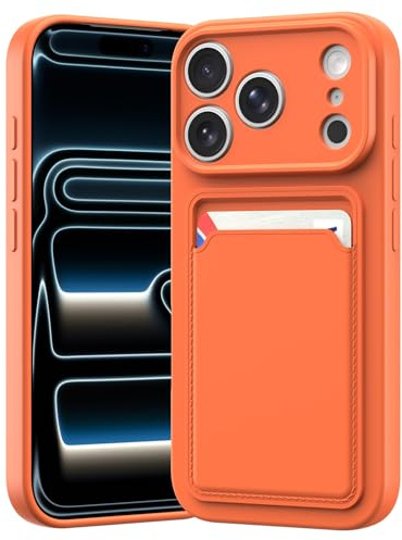 LVVFEI Kartenfach Hülle für iPhone 18 Pro/17 Pro 6,3 Zoll, Orange | Silikon, mit Kartenhalter, Soft TPU, für Männer und Frauen