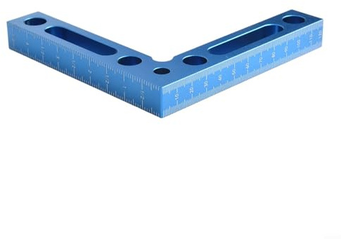 90 Grad quadratische, rechtwinklige Klemme und Lokalisierungswerkzeug für Holzbearbeitung, Präzisions-L-Block aus Aluminiumlegierung mit Zoll- und Millimeter-Skala (blau)