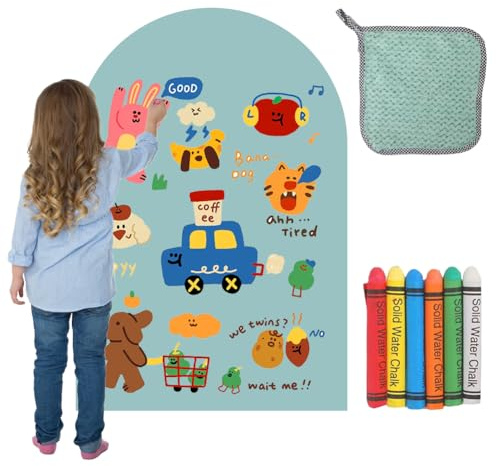 Tableau magnétique autocollant pour enfants, tableau à dessin magnétique incurvé, avec crayons de peinture, chiffon effaçable et boîte de rangement, planche à dessin magnétique pour garçons et filles