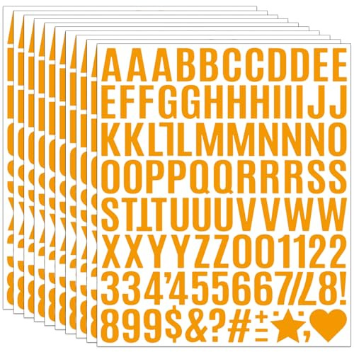 10 Blatt Buchstaben Aufkleber, 980 Stück Klebebuchstaben Wetterfest Selbstklebende Buchstaben und Zahlen Sticker,für Wasserflasche Postfach,Schilder,DIY Scrapbooking,Dekorationskunst (Orange)