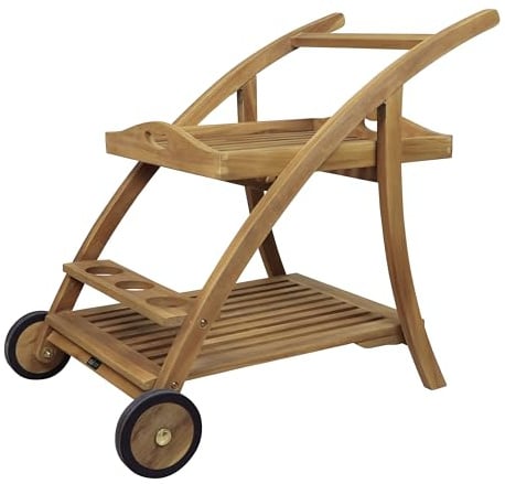 AXI Adi Servierwagen aus Teak Holz mit abnehmbarem Tablett & Flaschenhalter | Küchenwagen mit Rollen für Garten, Balkon, Terrasse | Rollwagen für Outdoor/Küche aus Teakholz | 70 x 48 x 70 cm