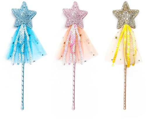 Joysuelly Baguettes Magiques Lot de 3 Pièces Jaune Rose Bleu – Fête Déguisement Princesse Fée Sorcière Carnaval Halloween Anniversaire Cosplay Jouet Cadeau Fille Garçon Magie Scintillante