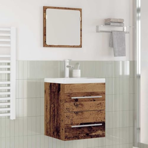 Plumbpyr Mobile per lavabo con cassetti, marrone, 42 x 39 x 52 cm, mobiletto da bagno con specchio, mobile da bagno, mobiletto sottolavello, lavandino da appoggio per lavabo moderno