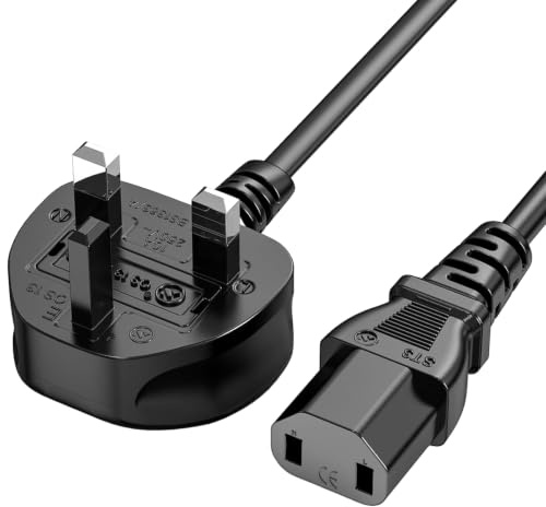 2M IEC C17 Power Cable 2 Pin Power Lead UK Plug 250V 10A Compatible with Xbox One/360/360E, Printer, Project, Blu-ray Player, PS4 Pro, Small Appliances Power Supply Replacement, Black