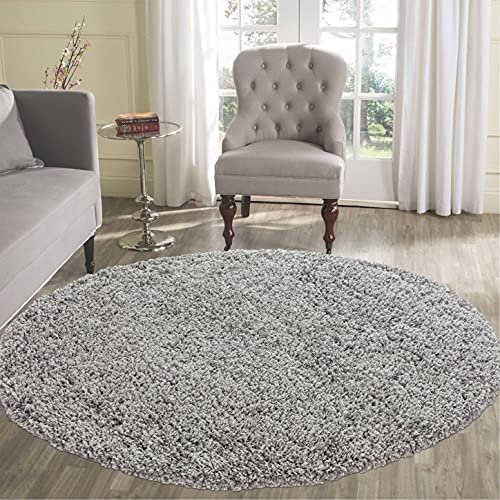 Serdim Rugs 912, GRAU 120x120 Wohnzimmer Runde Shaggy Bereich Teppiche, Polypropylen (PP), Silbergrau, 120x120cm(4x4')
