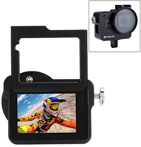 PULUZ Schutzhülle für Hero 7 Black New Hero (2018) HERO6/5 CNC-Aluminium-Legierung, Schutzkäfig mit Versicherungsrahmen und 52 mm UV-Linse (Rückseite)