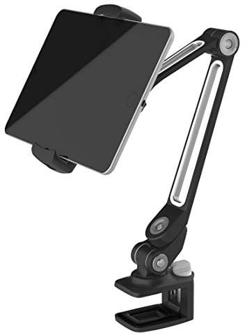 ZenCT Tablet Stand Clamp Mount Holder, Adjustable Metal Stand for iPad or Android Devices 4.7-12.9 Inches - Black