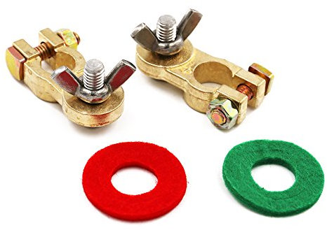 UTSAUTO Thickened Brass Battery Terminal Set 2Pcs Positive & Negative Car Battery Terminal Connectors Clamp For Truck Van Marine Boat Max Current 300A