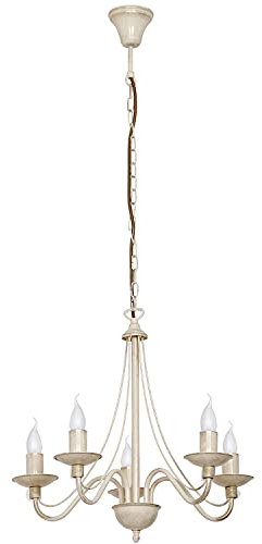 Licht-Erlebnisse Kronleuchter Lüster Pendelleuchte Creme aus Metall E14 Esstisch Rustikal opulent Wohnzimmer Leuchte Hängelampe