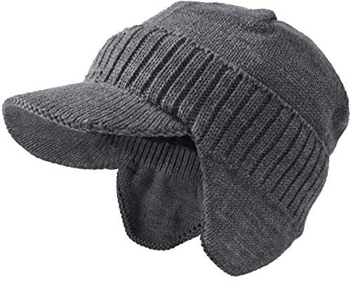 Männer Gestrickte Visier Mütze Vlies Gefüttert Stulpe Winter Täglich Strickmützen (Ohrenschützer-Grau)