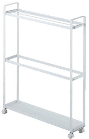 YAMAZAKI 4292 Startseite Bad Wagen-Rollende Badezimmer Lagerung Organizer | Stahl | Handtuchhalter, Weiss/opulenter Garten