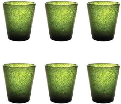 Livellara Bicchieri Acqua Vetro Soffiato, Set da 6, Bicchieri in Vetro Colorati, Moderni, Particolari, Capacità 450 ml, Resistenti al Calore, per Acqua, Cocktail, Succhi di frutta. Colore: Verde Edera