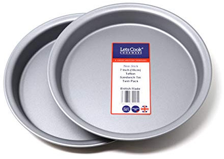 Lets Cook Cookware 7 Inch Fixed Base Victoria Sandwich Cake Tin Twin Pack, 18cm, British Made with Teflon Non Stick