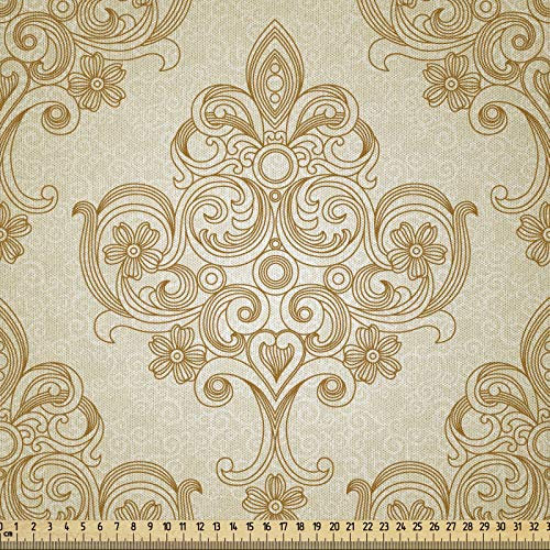 ABAKUHAUS Jahrgang Stoff als Meterware, Barock Curved Blumen, Microfaser Multi Zweck Dekostoff für Kunsthandwerke, 3M (230x300cm), Hellbraun Creme