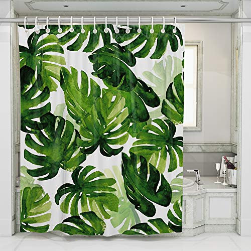 JOTOM Grüne Tropical Palm Blätter Duschvorhang, Digitaldruck Badewannenvorhang Schimmelresistenter Waschbar Wasserdicht Shower Curtain mit 12 Ringen 180x180cm