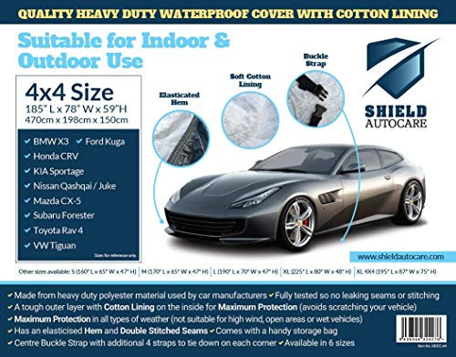 Shield Autocare 4x4 SUV Universal Full Car Cover for Outdoor Storage | Winter & All-Weather Heavy Duty Waterproof Breathable Indoor Outdoor Protection Anti Frost & Snow