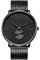 BUREI Herrenuhr Minimalistisch Schlank Schwarzes Zifferblatt Analog Quarz Uhr mit Schwarzem Mesh Armband