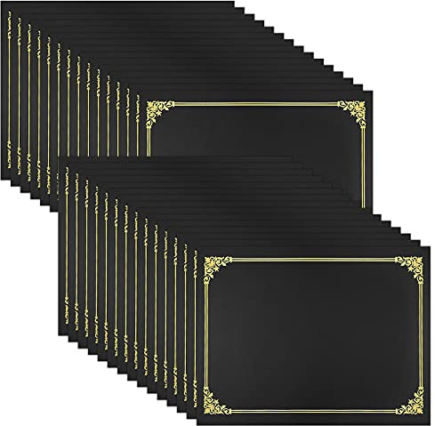 SUNEE Certificate Holders(Black, 30 Packs), Diploma Covers Gold Foil Border, for Letter Size 8.5x11 Certificates, Cardstock, Document Papers