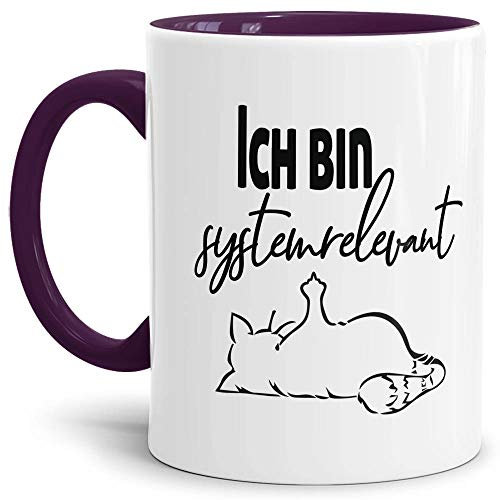 Tasse mit Spruch - Systemrelevant - Katze - Kaffee-Tasse/Arbeit/Job/Lustig/Erinnerung Krise Virus 2020 - Innen & Henkel Violett