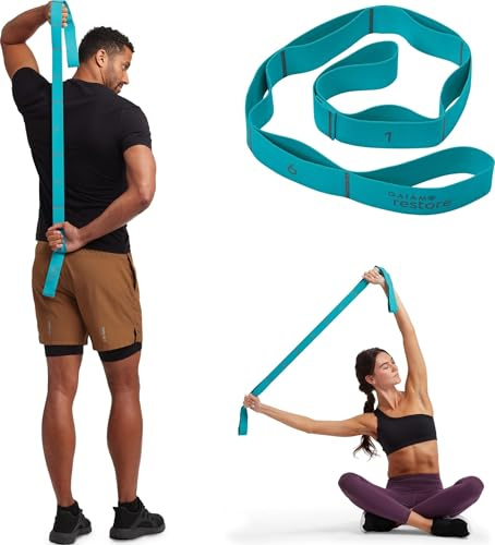 Gaiam Restore Resistance Band Stretching Strap - Stretch Legs & Arms with Medium Resistance Loops, Multiple Holds for Increased Range of Motion, Flexibility or Strength Training
