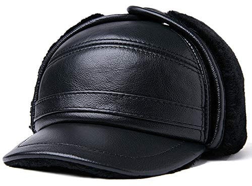 DongBao Herren Winter Schiebermütze mit Ohrenklappen,Warm Baseball Kappe mit Ohrenschutz, Leder Fliegermützen