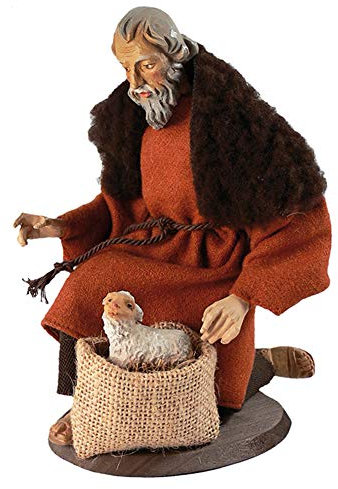 Fritz Cox RuCo Krippe - Hirt Michael mit Lamm - Ruco Krippenfigur Ruco 22 | bewegliche Ankleidekrippe | Stoffkrippe 22cm große Krippe | deutsche Handarbeit