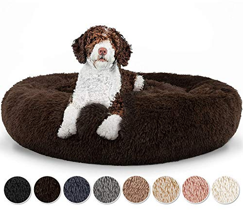 Yurun Hundsäng, djursäng, kattsäng, hundsoffa, kattsoffa, tvättbar hundsäng, fluffig rund hundkudde för stora och extra stora hundar - brun 120 x 120 x 20 cm