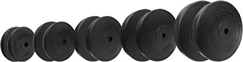 Physionics® Gewichtsscheiben - 2 x 5 kg, Ø 27 mm, Kunststoff, Schwarz - Gewichte Hantelscheiben