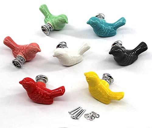 Zerniple Mix Color Ceramic Handle Pull Door knobs Cabinet Handles for Children's Room (7 Pieces)