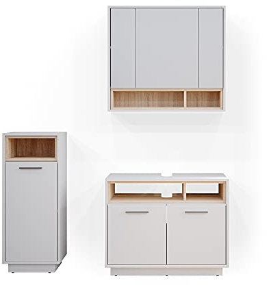 Vicco Badmöbel-Set Beatrice, Badezimmerschrank-Set, Weiß/Sonoma, 3 Teile