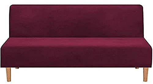 BXFUL Samt Sofabezug ohne Armlehnen 3 Sitzer Stretch Couchbezug Elastischer Abdeckung Husse für Sofabett Sofaüberzug Armless rutschfest (Weinrot)
