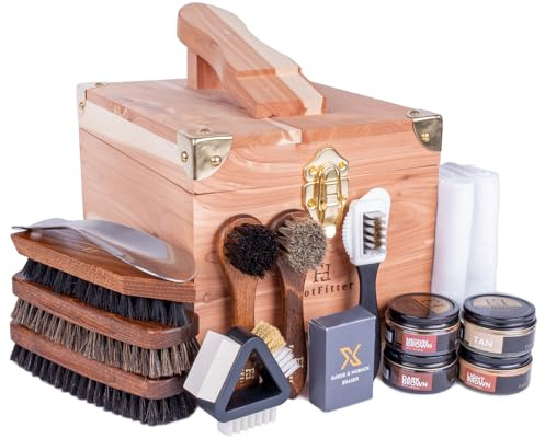 FootFitter Premium Grand Cedar Valet Set with Brown Shoe Creams