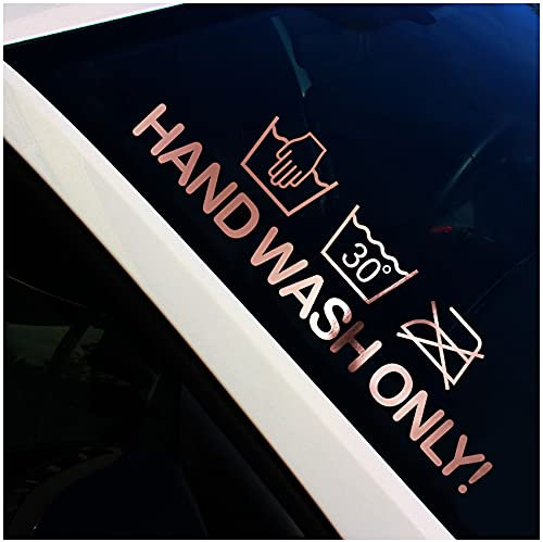 Finest Folia Frontscheibenaufkleber Schriftzug Hand wash only Aufkleber für Windschutzscheibe Heckscheibe Frontscheibe Auto Fahrzeug Dekor Sticker FS129 (Rosegold Chrom, Außenklebend)