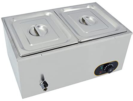 Electric Bain Marie,1500W Stainless Steel Commercial Food Warmer 2 x 1/2 GN Pans,with Lids,Drain Tap