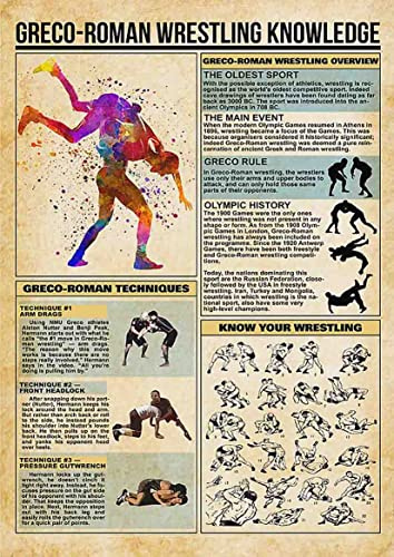 ARA STEP Vintage Sport Knowledge Educational Posters Wall Art Decor Prints UNframed D (297 x 420 mm, Greco Roman Wrestling Knowledge)