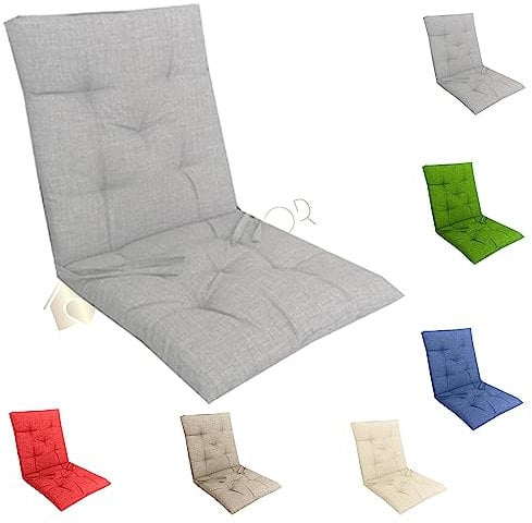 Home Tresor - Cuscino Sedia Cucina con Schienale | Cuscino Imbottito da Giardino Sedie Reclinabili e Poltrone, con Laccetti ed Elastico Fissaggio con Schienale Basso Made in Italy (Grigio, 1)