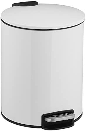 Relaxdays Kosmetikeimer, 5 Liter, Absenkautomatik, entnehmbarer Inneneimer, Bad Mülleimer, Metall, Treteimer rund, weiß